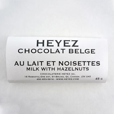 Belgian chocolate bar with milk and hazelnuts